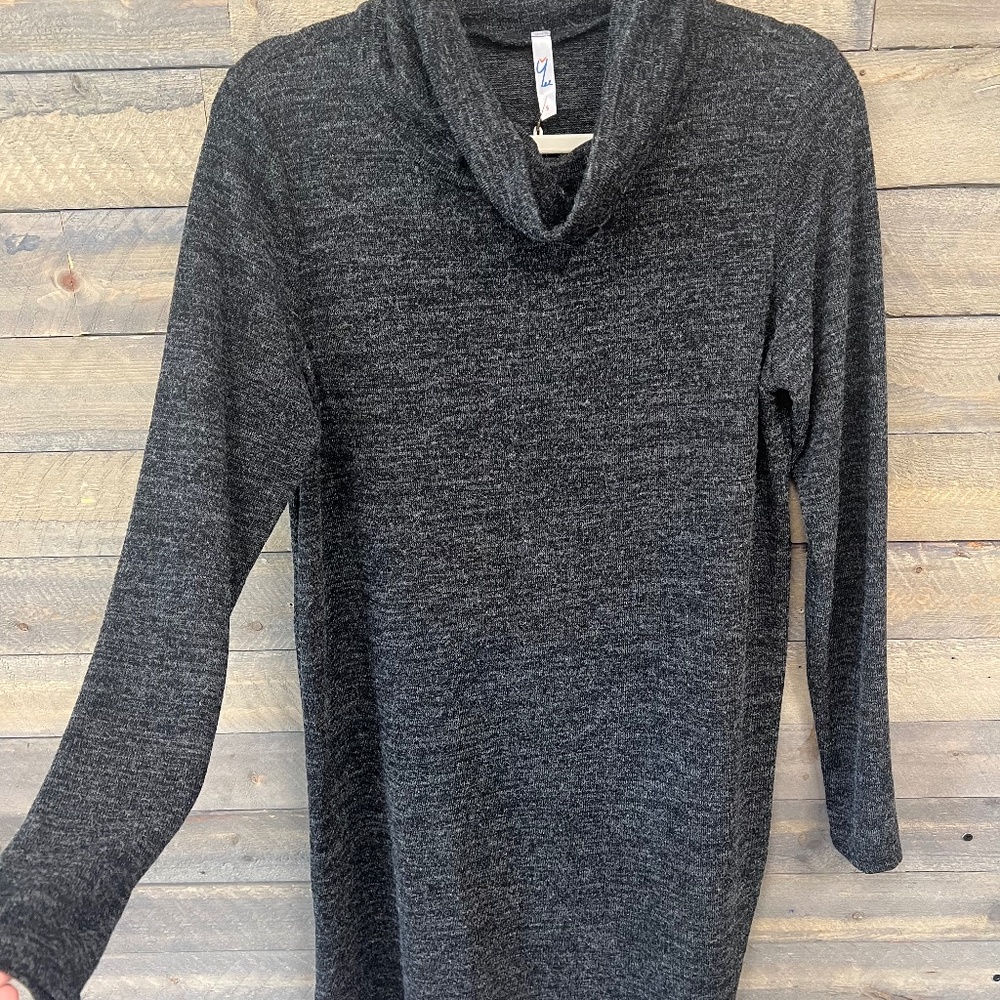 Turtle Neck Long Sleeve Dress with Side Slits and High Low Hem